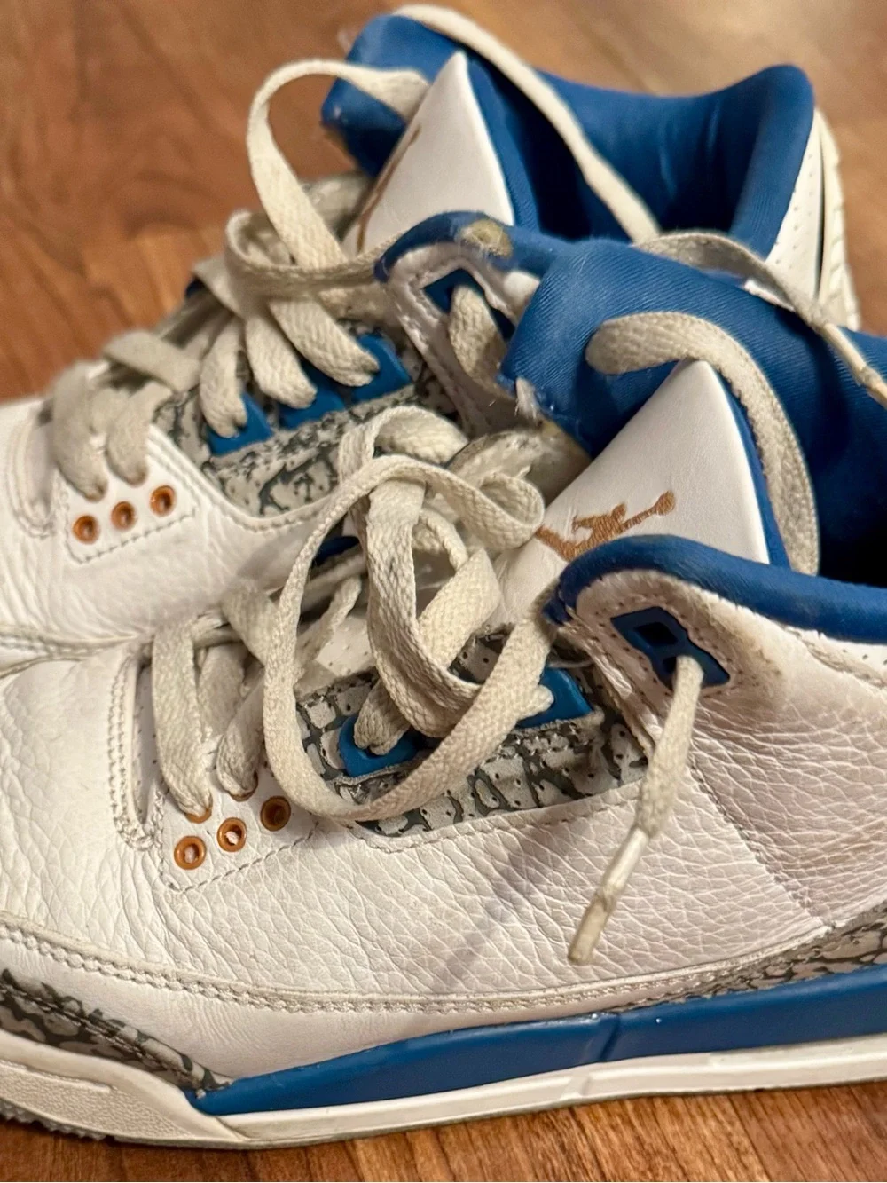 Jordan Kids White and Blue Sneakers with Gold Jumpman
